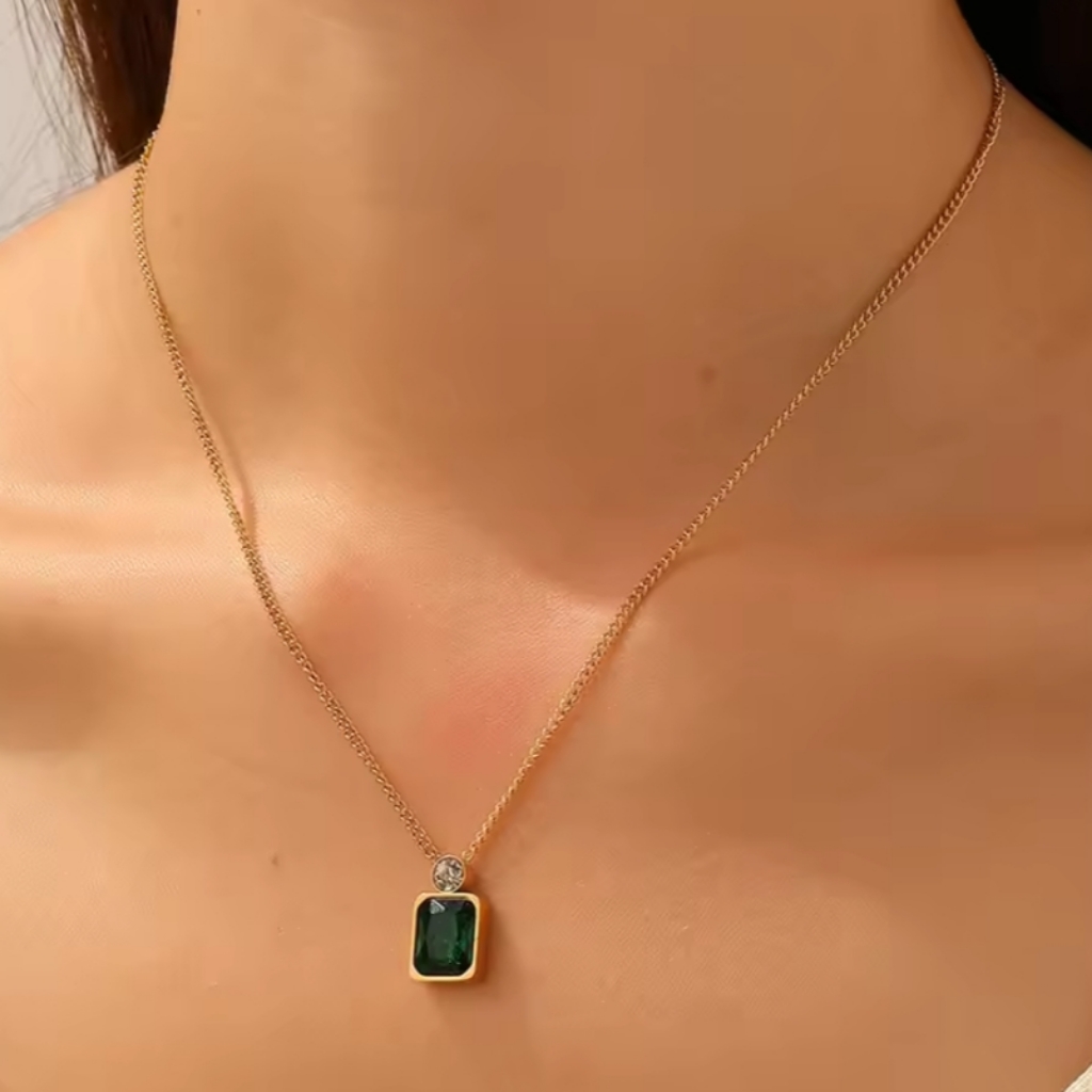 18 Kt Gold Over Titanium Emerald Necklace